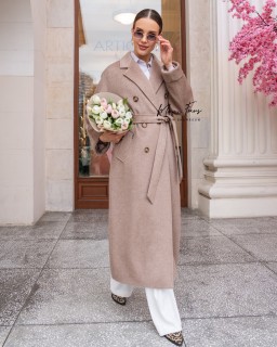 Двубортное премиальное (шерсть ламы) пальто светлый кофе 125 см.