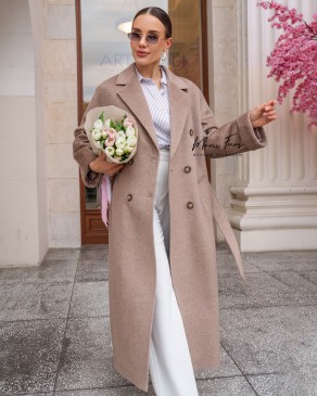 Пальто женское двубортное светлый кофе 130 см.
