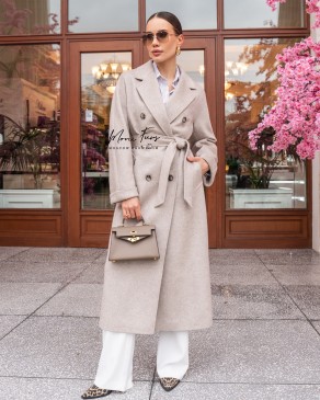 Пальто женское двубортное серый жемчуг 130см.