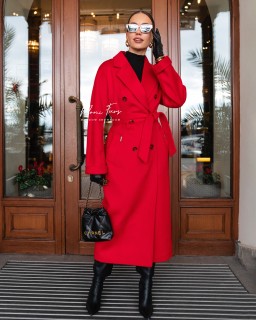 Двубортное премиальное (шерсть ламы) пальто красное 125 см.