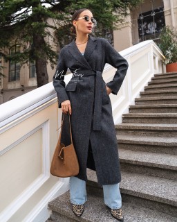 Пальто женское двубортное серое 130 см.