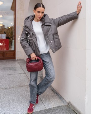 Куртка женская демисезонная с капюшоном хаки 65см.