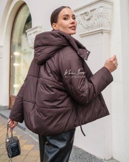 Куртка-бомбер женская демисезонная с капюшоном коричневая 65 см.