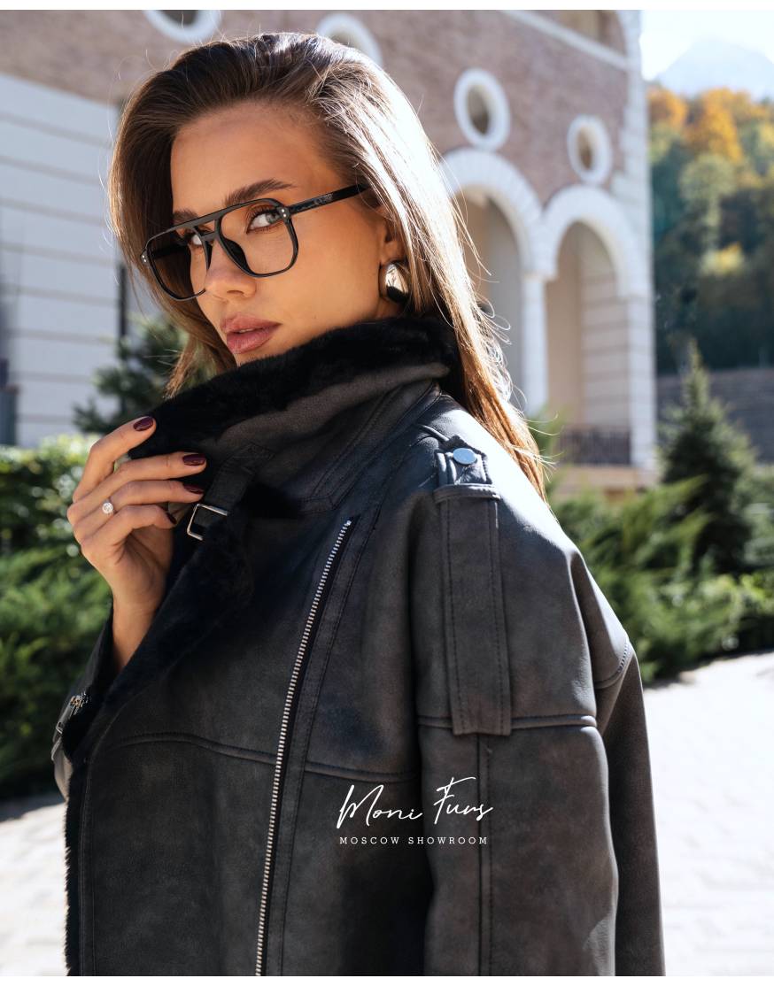 Дубленка серая из искусственной кожи 100 см.