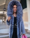 Парка серо-голубая с мехом чернобурой лисы и капюшоном 70 см.