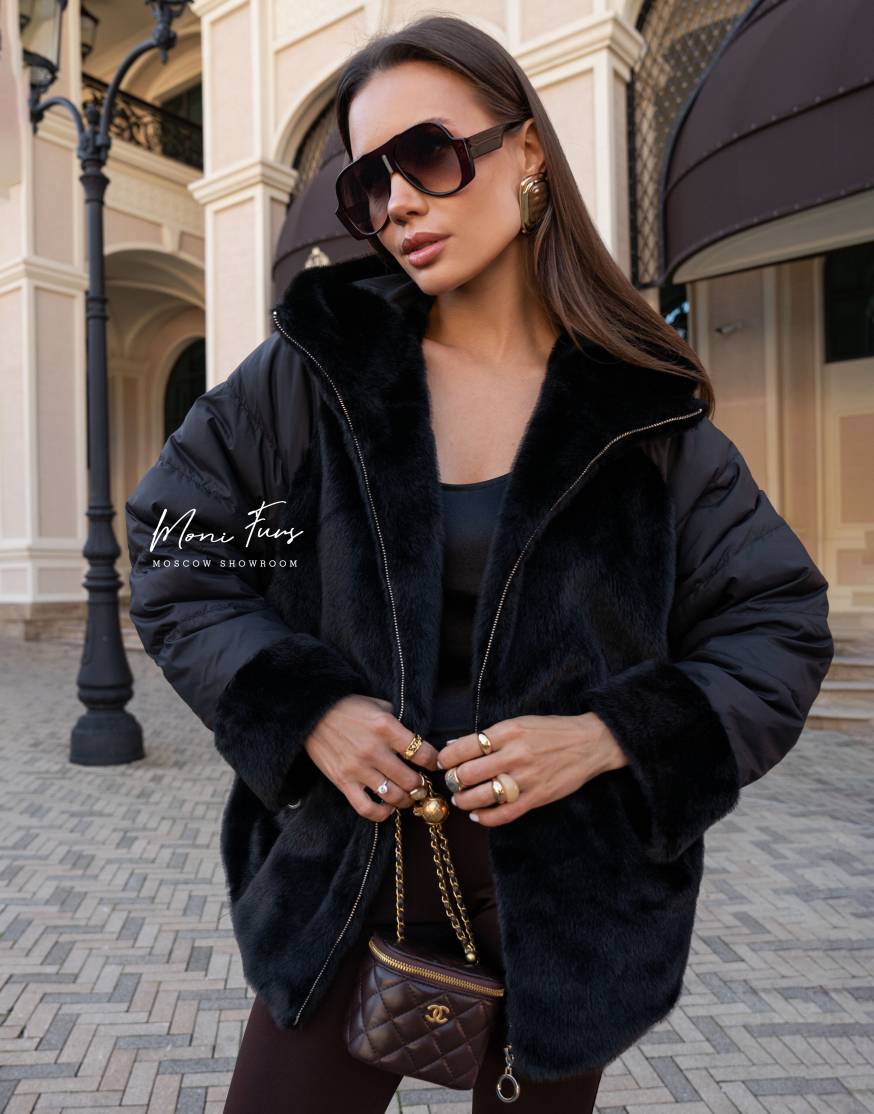 Шуба-куртка из меха премиум-класса с нейлоновыми вставками цвета Black Onyx