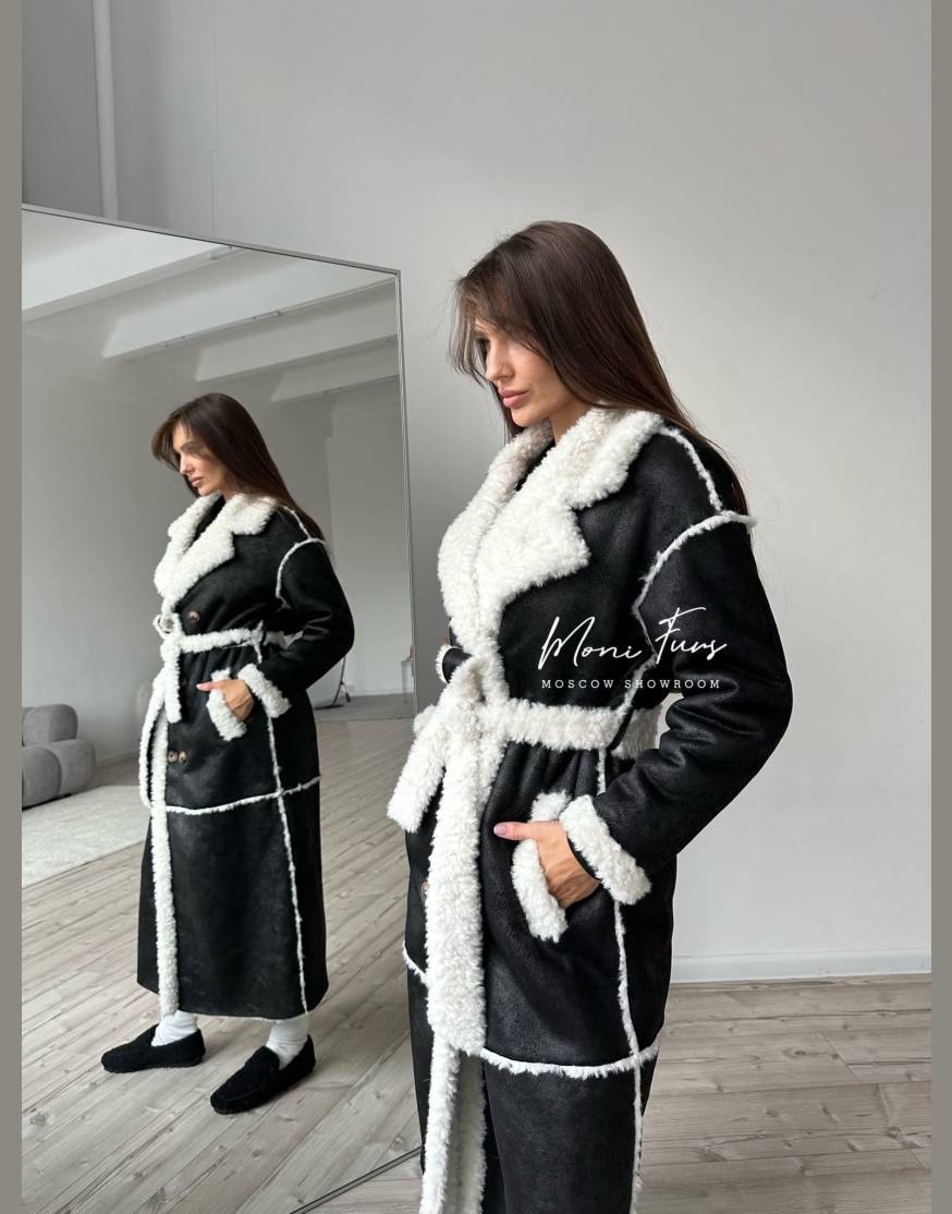 Шуба тедди из шерсти овчины "черная" 130 см.