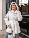 Шуба с капюшоном из шерстяного меха цвета айвори 