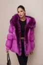Пуховик жилетка фуксия 2в1 с меховым капюшоном 70 см. Пуховик жилетка фуксия 2в1 с меховым капюшоном 70 см.