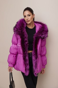Пуховик жилетка фуксия 2в1 с меховым капюшоном 70 см. Пуховик жилетка фуксия 2в1 с меховым капюшоном 70 см.