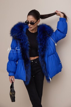 Пуховик жилетка синяя 2в1 с меховым капюшоном 70 см. Пуховик жилетка синяя 2в1 с меховым капюшоном 70 см.