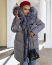Пуховик серый с мехом чернобурой лисы и капюшоном 90 см.