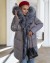 Пуховик серый с мехом чернобурой лисы и капюшоном 90 см.
