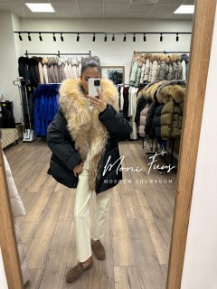 Пуховик чёрный с мехом лисы с капюшоном 70 см. XM