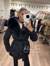 Женский черный пуховик с мехом песца и капюшоном 75 см