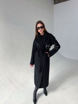 Двубортное премиальное пальто демисезонное "чёрное" 115 см.