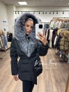 Женский черный пуховик с мехом чернобурой лисы и капюшоном 75 см