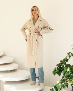 Двубортное премиальное (шерсть ламы) пальто  " молочное" 120 см.