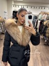 Женский чёрный пуховик с мехом лисы и капюшоном 75 см