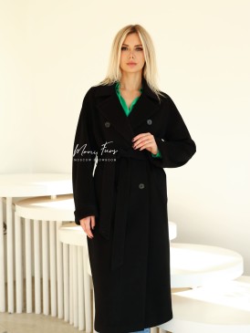 Двубортное премиальное (шерсть ламы) пальто "чёрное" 120 см.