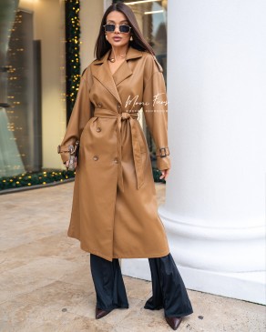 Плащ из искусственной кожи коричневый с погоном 105 см.