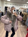 Женский  пуховик мокко с мехом песца и капюшоном 65 см