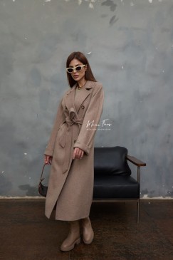 Двубортное премиальное (шерсть ламы) пальто "светлый кофе" 120 см.