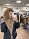 Женский пуховик-бомбер черный с мехом песца под соболь и капюшоном 65 см