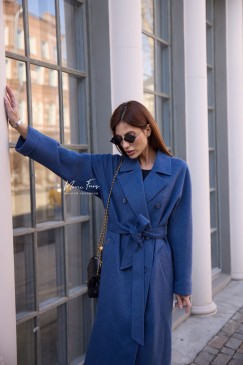 Двубортное премиальное (шерсть ламы) пальто "нежно-синий" 120 см.