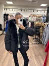 Женский пуховик черный с мехом песца и капюшоном 65 см