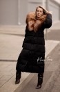 Женский пуховик черный с мехом лисы и капюшоном 120 см XM