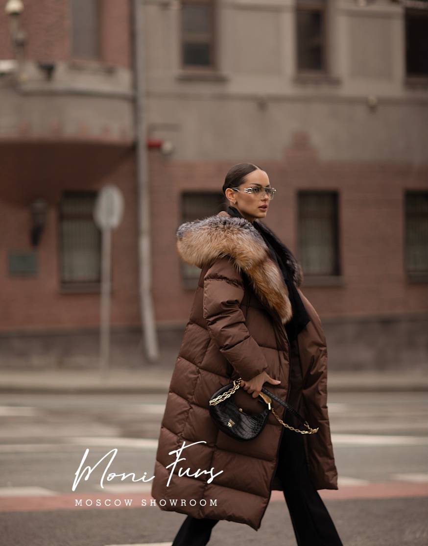 Женский шоколадный пуховик с мехом лисы и капюшоном 120 см XM