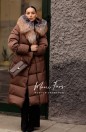 Женский шоколадный пуховик с мехом лисы и капюшоном 120 см XM