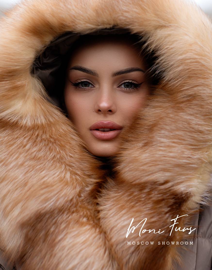 Женский кофейный пуховик с мехом лисы и капюшоном 120 см XM