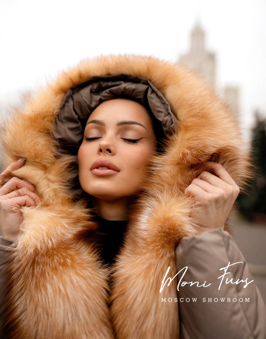 Женский кофейный пуховик с мехом лисы и капюшоном 120 см XM