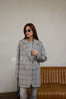 Пальто-пиджак укороченное "серая клетка" 80 см.