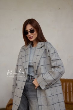 Пальто-пиджак укороченное "серая клетка" 80 см.