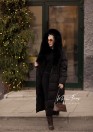 Женский чёрный пуховик с мехом песца и капюшоном 120 см
