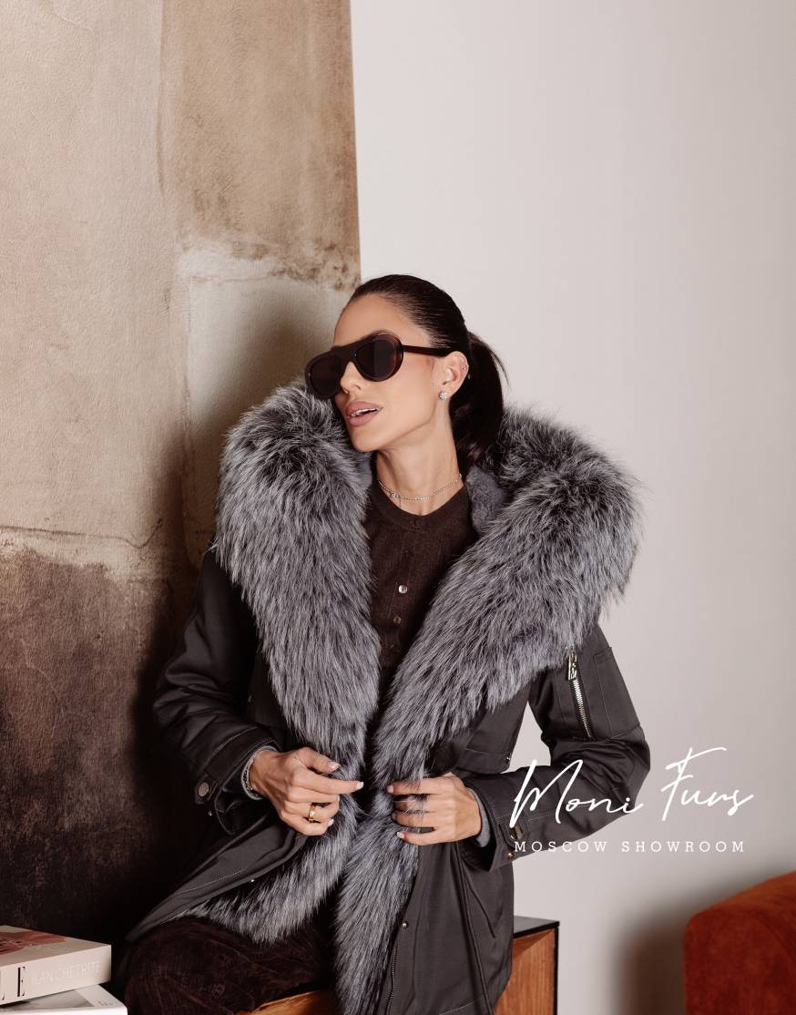 Парка графит с мехом чернобурой лисы 90 см ХМ
