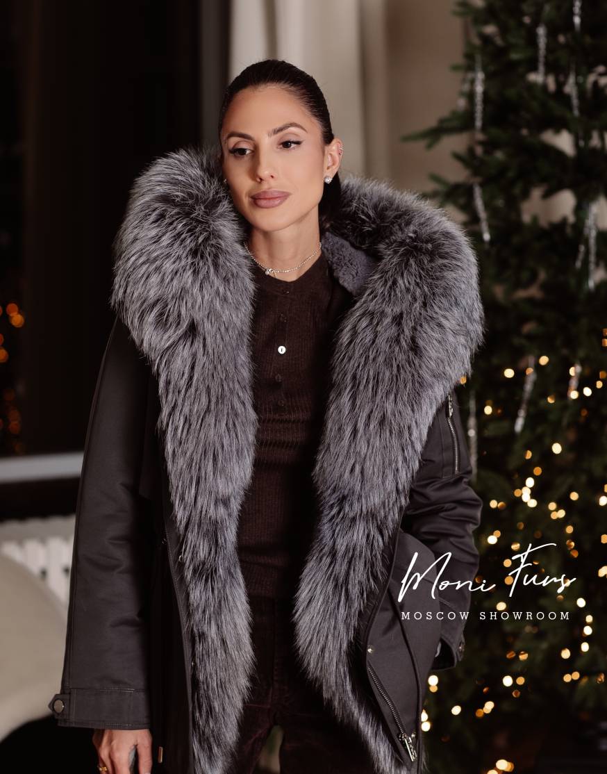 Парка графит с мехом чернобурой лисы 90 см ХМ