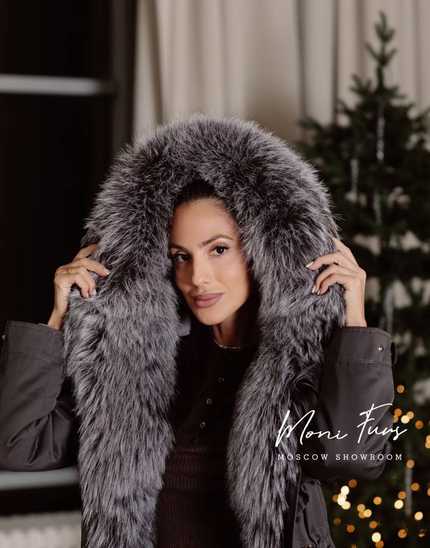 Парка графит с мехом чернобурой лисы 90 см ХМ