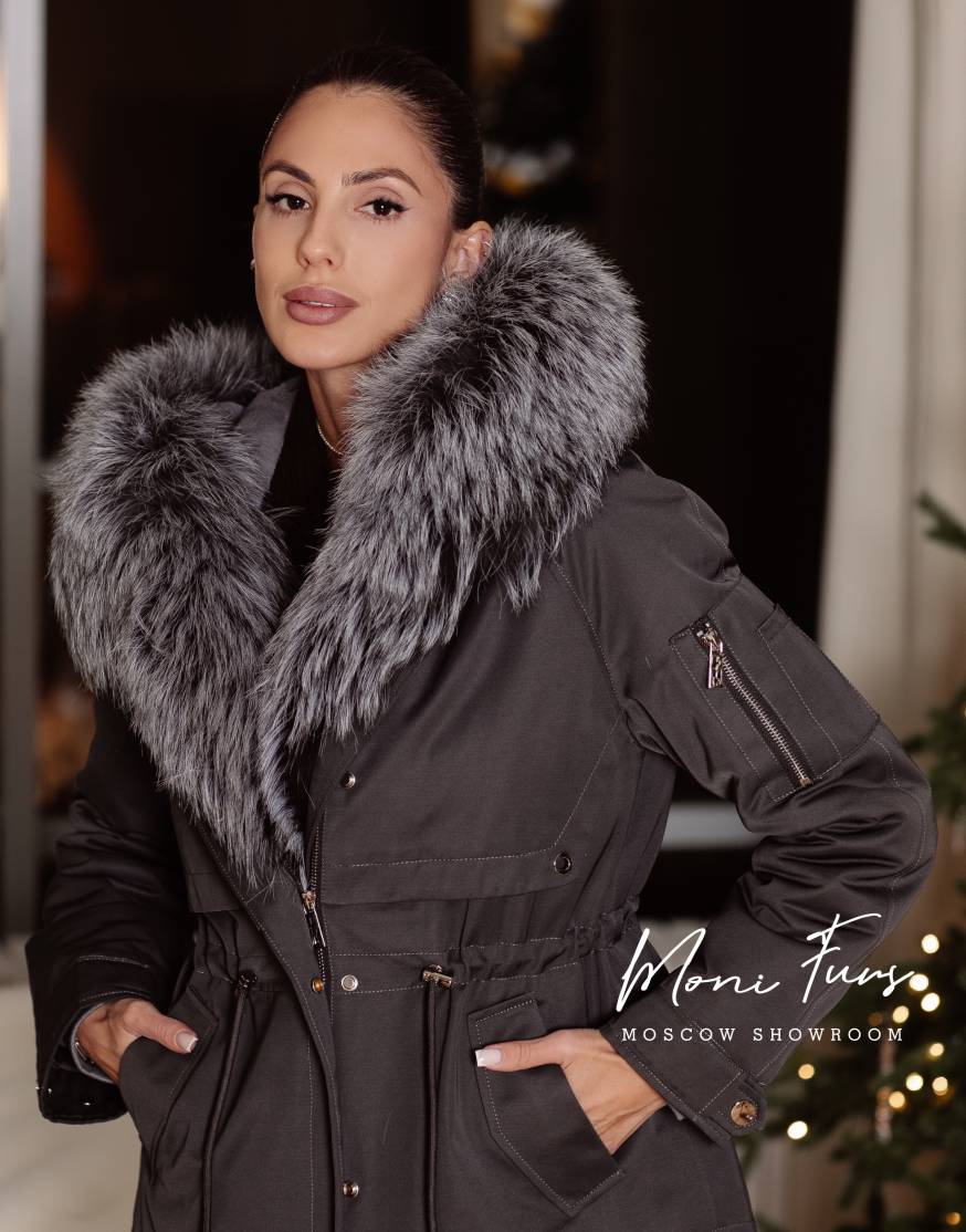 Парка графит с мехом чернобурой лисы 90 см ХМ