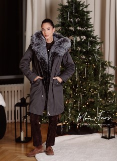 Парка графит с мехом чернобурой лисы тор тор 90 см ХМ