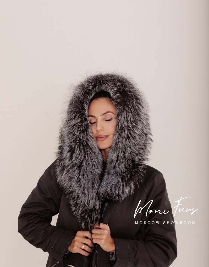 Парка графит с мехом чернобурой лисы 90 см ХМ
