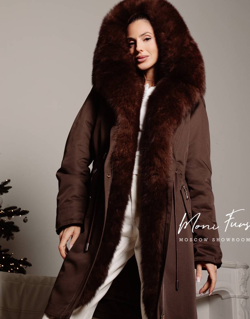 Женская коричневая парка 90 см