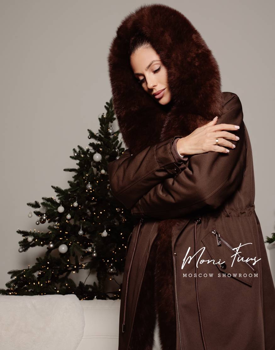 Женская коричневая парка 90 см