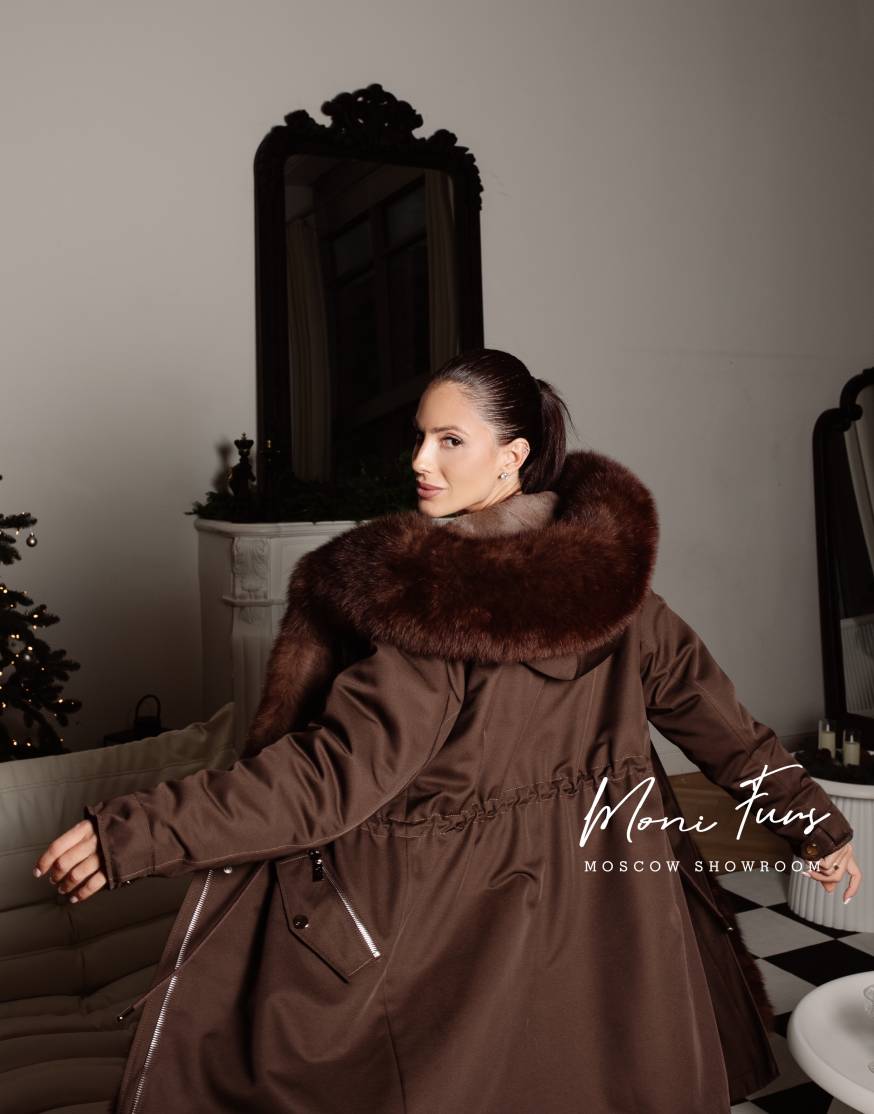 Женская коричневая парка 90 см