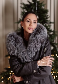 Парка графит с мехом чернобурой лисы 70 см.ХМ