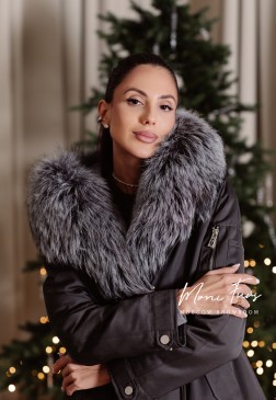 Парка графит с мехом чернобурой лисы 70 см.ХМ