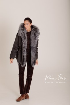 Парка графит с мехом чернобурой лисы 70 см.ХМ